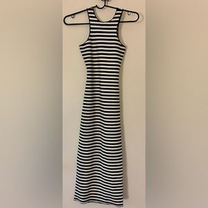 Zara black and white striped midi form-fitting dress with a cutout back